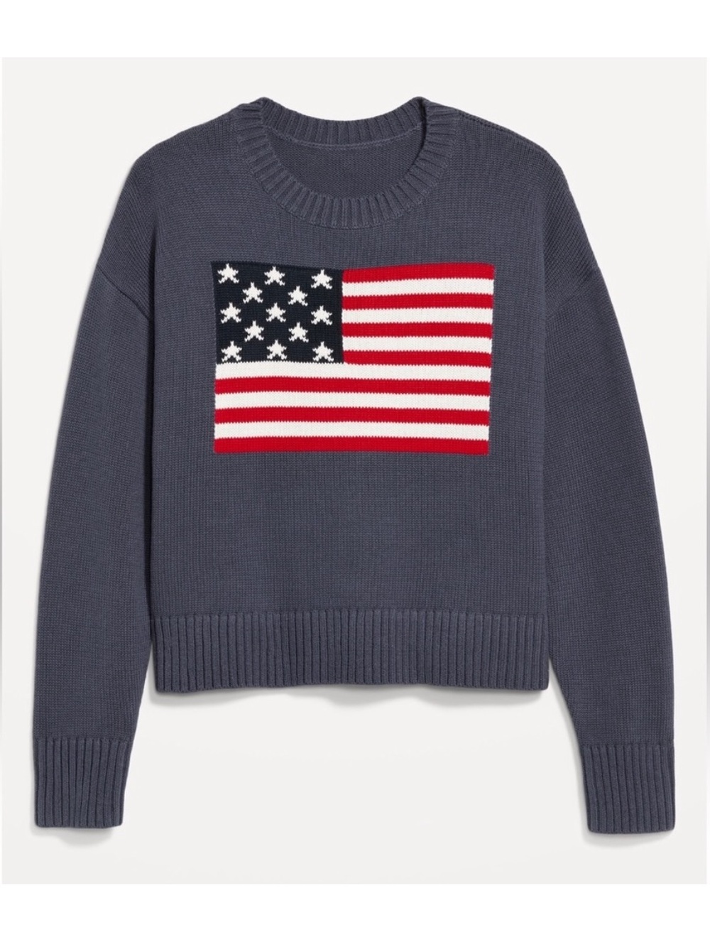 BOGO! Old Navy Flag Sweater 100% Cotton Blue Gray Medium Tall